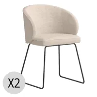 lot de 2 chaises avec tissu et pieds métalliques couleur beige