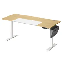 bureau assis-debout 160 cm effet bois blanc jaune pastel