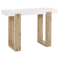 table console en bois massif blanc et pieds en chêne