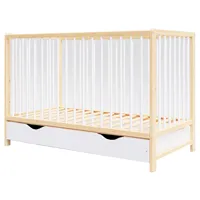 lit bébé évolutif en bois blanc et pin avec tiroir - 120x60 cm