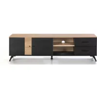 meuble tv 2 portes 2 tiroirs effet bois noir et bois naturel 180 cm