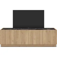 meuble tv 4 portes effet bois et marbre noir 160 cm