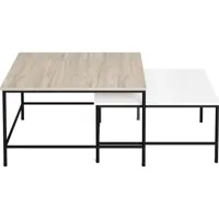 set de 2 tables basses gigognes carrées effet bois et blanc