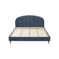 lit avec matelas 2 places  en velours bleu gris 140x190