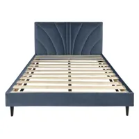 lit avec matelas 2 places  en velours bleu gris 160x200