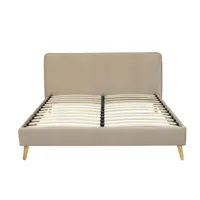 lit avec matelas 2 places  en tissu beige sable 160x200