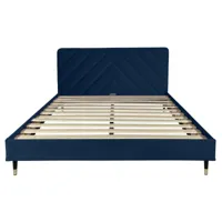 lit avec matelas 2 places  en velours bleu nuit 140x190