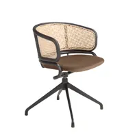 chaise pivotante en velours et rotin,marron et noir