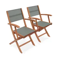 lot de 2 fauteuils de jardin pliants en bois, kaki