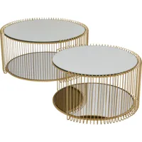 2 tables basses en acier doré et verre miroir
