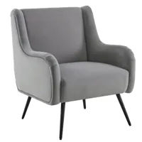 fauteuil avec dossier haut en velours gris avec accoudoir
