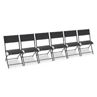 lot de 6 chaises en aluminium et toile plastifiée noire