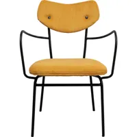 chaise avec accoudoirs jaune côtelé et acier noir