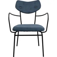 chaise avec accoudoirs bleu côtelé et acier noir