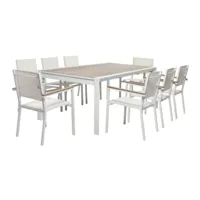 table de jardin blanche 200/300cm avec 8 fauteuils