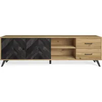 meuble tv 2 portes 2 tiroirs effet bois noir et bois naturel 180 cm