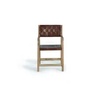 chaise en bois d'acacia et cuir marron