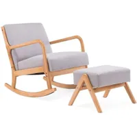 rocking chair + pouf scandinave en bois et tissu gris