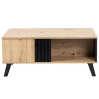 table basse rectangulaire industriel effet bois et noir 100x60x53cm