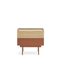 table de chevet 2 tiroirs en bois rouge brique