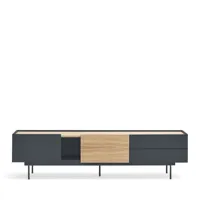 meuble tv 2 portes, 2 tiroirs en bois l180 cm gris anthracite