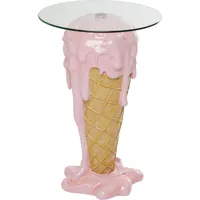 table d'appoint glace en polyrésine rose et verre d48