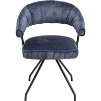 chaise avec accoudoirs pivotante velours bleu et acier noir
