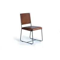 lot de 2 chaises en cuir marron et métal