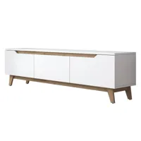 meuble tv contemporain 180cm 3 portes bois blanc