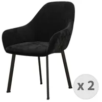 fauteuil de table en velours noir et métal noir (x2)