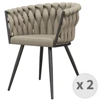 fauteuil de table en tissu lin et métal noir mat (x2)