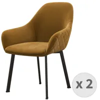 fauteuil de table en velours moutarde et métal noir (x2)