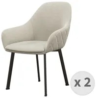 fauteuil de table en velours coloris lin et métal noir (x2)