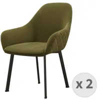fauteuil de table en velours olive et métal noir (x2)