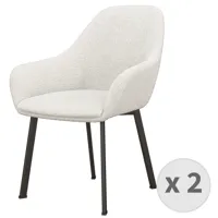 fauteuil de table en tissu bouclette ecru et métal noir (x2)