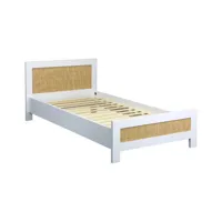 lit enfant 90 x 190cm effet bois blanc et cannage