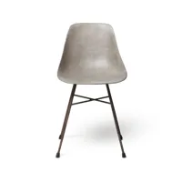 chaise design vintage industriel en béton gris et acier - 46x43cm