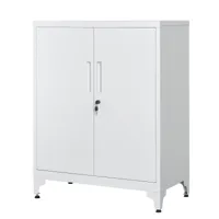 armoire de bureau 2 portes verouillable en métal blanc