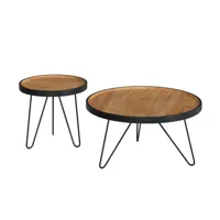 tables gigognes en bois de teck recyclé et pieds en métal (lot de 2)