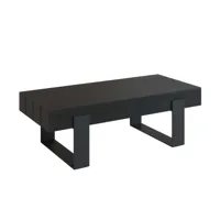 table basse noire en bois de teck recyclé et pieds en métal