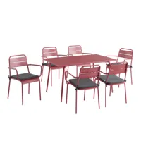 ensemble table 140 cm et 6 chaises de jardin rouge indien