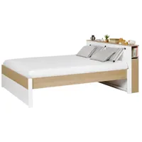 lit double 160x200 avec tête de lit blanc et chêne