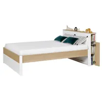 lit double 140x200 avec tête de lit blanc et chêne