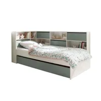 lit gigogne avec rangement 90x190 blanc et vert