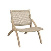 fauteuil bas en bois beige et corde bicolore