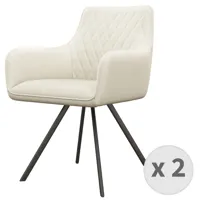 fauteuil de table en tissu vanille et métal noir mat (x2)