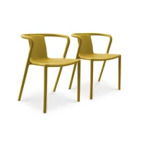 lot de 2 fauteuils de jardin empilables, polypropylène jaune moutarde