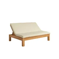 canapé d'extérieur inclinable en bois d'iroko avec coussin déhoussable