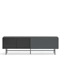 meuble tv avec porte coulissante en bois l180 cm gris et noir