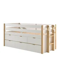 lit enfant banquette 4 tiroirs en bois 90x200cm blanc et bois clair